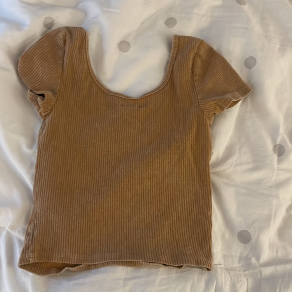 Tan Ribbed Crop Top - Picture 2 of 2